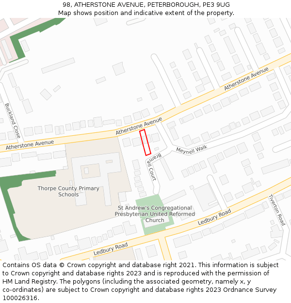 98, ATHERSTONE AVENUE, PETERBOROUGH, PE3 9UG: Location map and indicative extent of plot