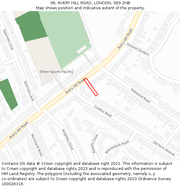 98, AVERY HILL ROAD, LONDON, SE9 2HB: Location map and indicative extent of plot