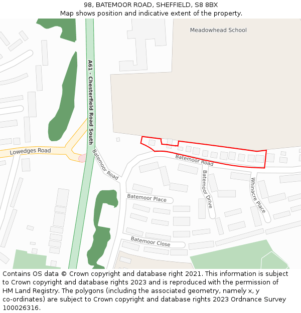 98, BATEMOOR ROAD, SHEFFIELD, S8 8BX: Location map and indicative extent of plot