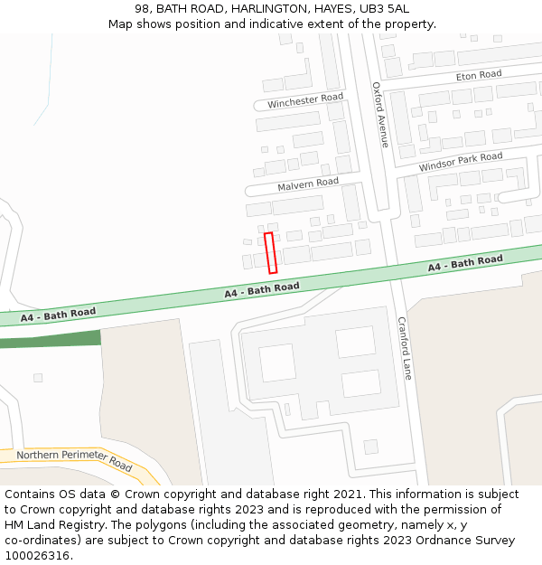 98, BATH ROAD, HARLINGTON, HAYES, UB3 5AL: Location map and indicative extent of plot