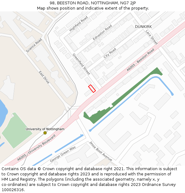 98, BEESTON ROAD, NOTTINGHAM, NG7 2JP: Location map and indicative extent of plot