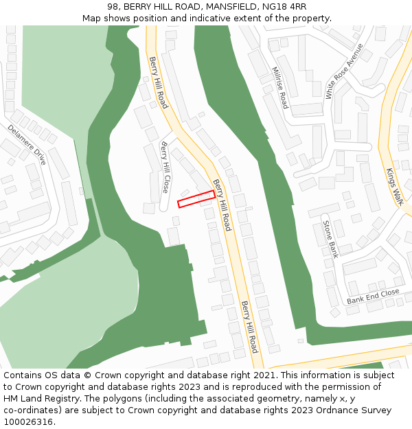 98, BERRY HILL ROAD, MANSFIELD, NG18 4RR: Location map and indicative extent of plot