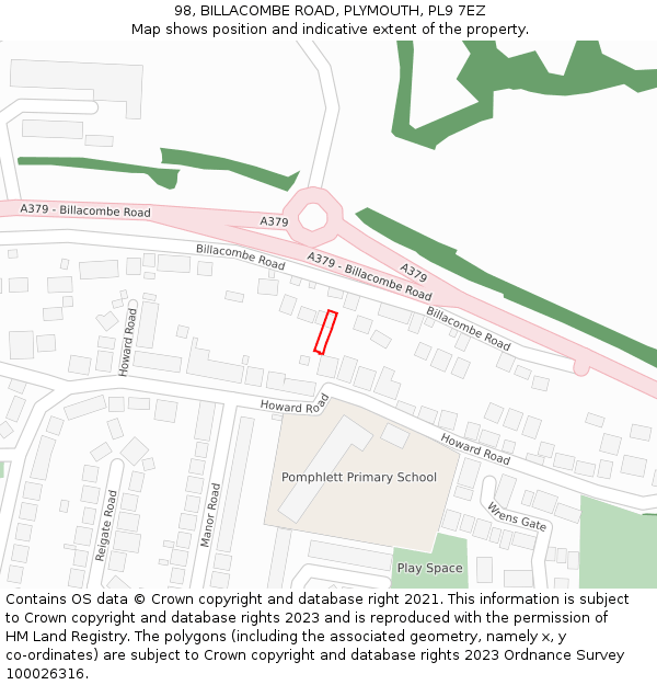 98, BILLACOMBE ROAD, PLYMOUTH, PL9 7EZ: Location map and indicative extent of plot