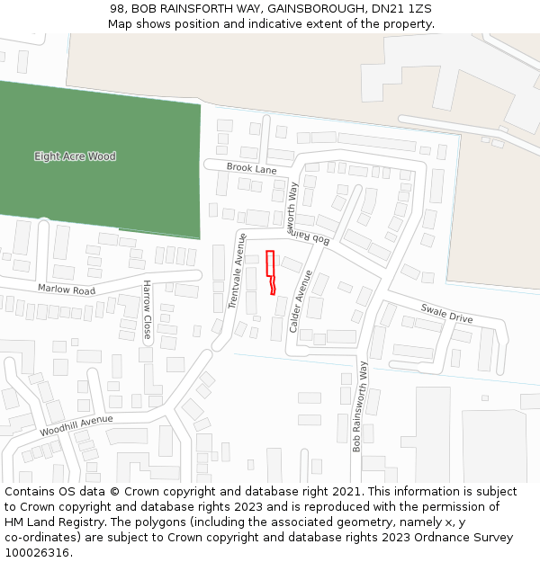 98, BOB RAINSFORTH WAY, GAINSBOROUGH, DN21 1ZS: Location map and indicative extent of plot