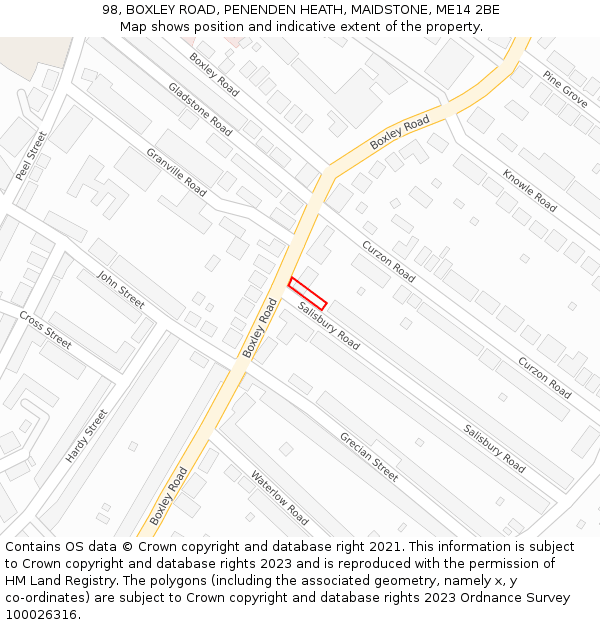 98, BOXLEY ROAD, PENENDEN HEATH, MAIDSTONE, ME14 2BE: Location map and indicative extent of plot