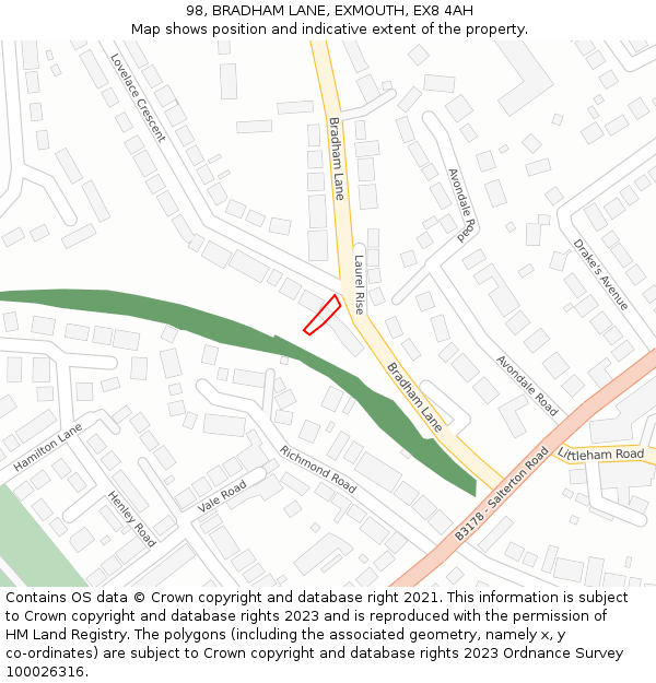 98, BRADHAM LANE, EXMOUTH, EX8 4AH: Location map and indicative extent of plot