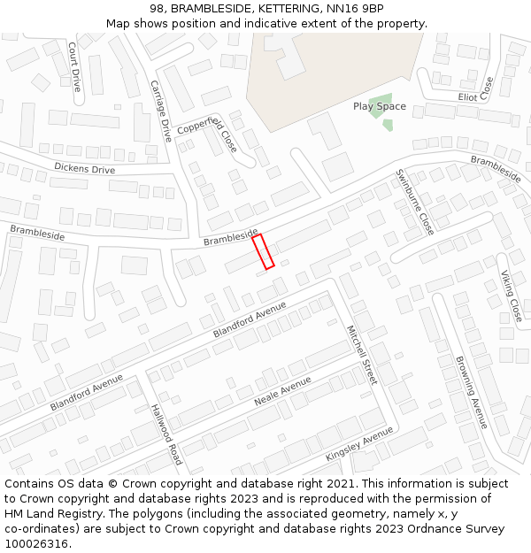 98, BRAMBLESIDE, KETTERING, NN16 9BP: Location map and indicative extent of plot