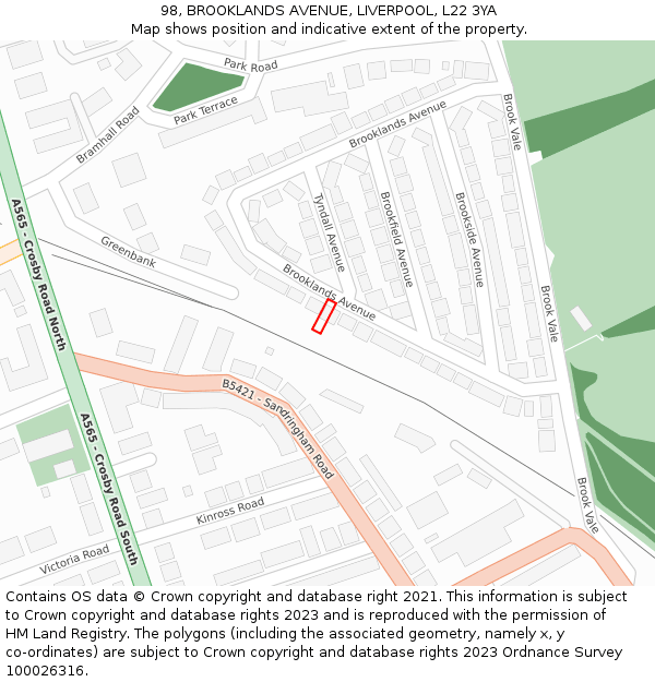 98, BROOKLANDS AVENUE, LIVERPOOL, L22 3YA: Location map and indicative extent of plot