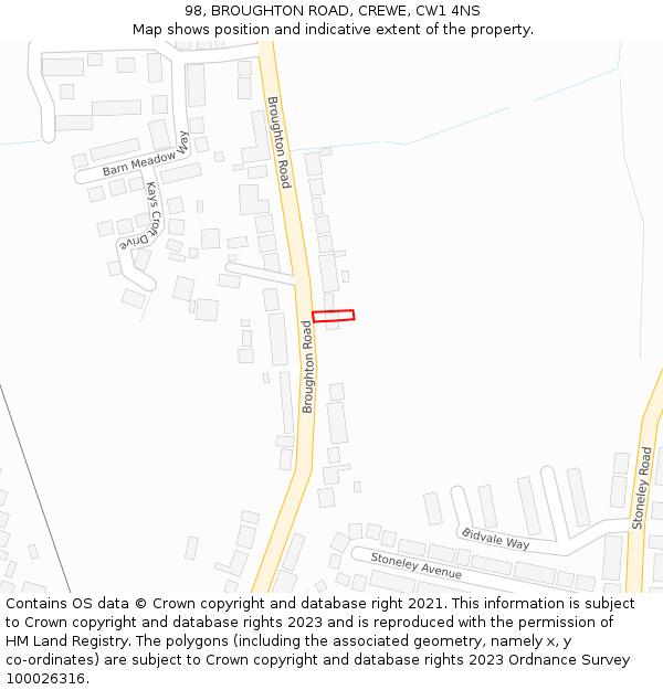 98, BROUGHTON ROAD, CREWE, CW1 4NS: Location map and indicative extent of plot