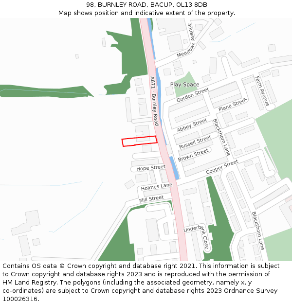 98, BURNLEY ROAD, BACUP, OL13 8DB: Location map and indicative extent of plot