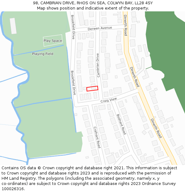 98, CAMBRIAN DRIVE, RHOS ON SEA, COLWYN BAY, LL28 4SY: Location map and indicative extent of plot