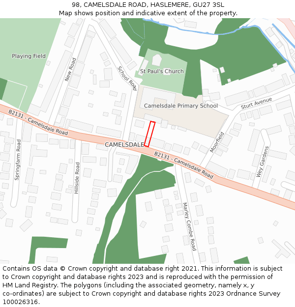 98, CAMELSDALE ROAD, HASLEMERE, GU27 3SL: Location map and indicative extent of plot