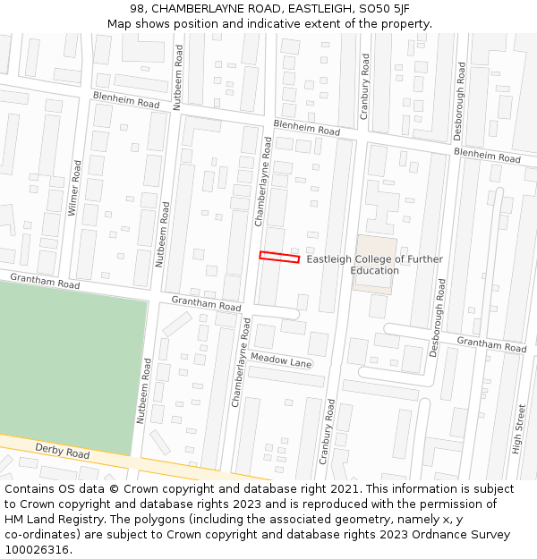 98, CHAMBERLAYNE ROAD, EASTLEIGH, SO50 5JF: Location map and indicative extent of plot