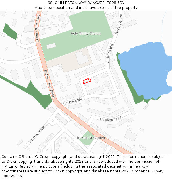 98, CHILLERTON WAY, WINGATE, TS28 5DY: Location map and indicative extent of plot