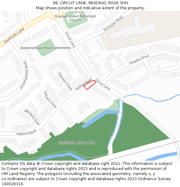 98, CIRCUIT LANE, READING, RG30 3HN: Location map and indicative extent of plot