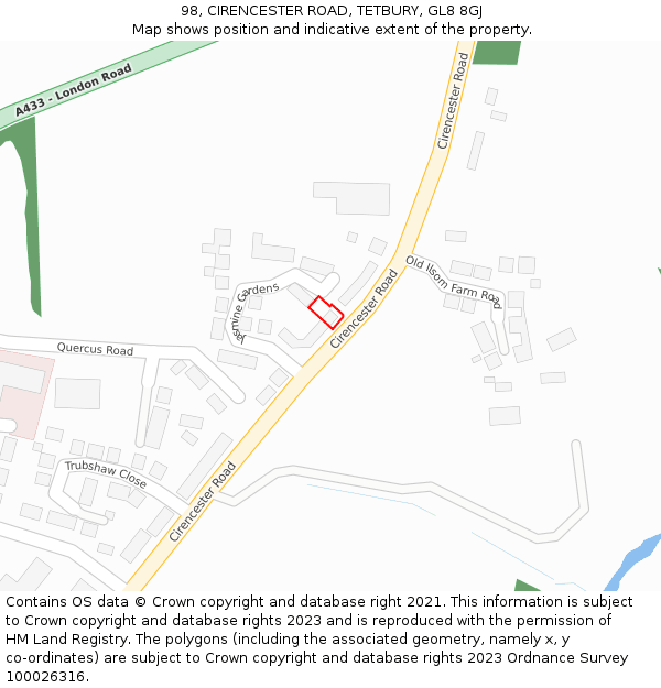 98, CIRENCESTER ROAD, TETBURY, GL8 8GJ: Location map and indicative extent of plot