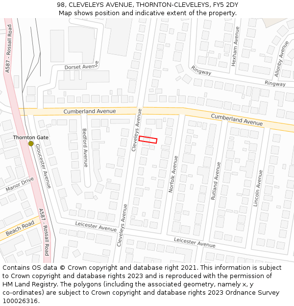 98, CLEVELEYS AVENUE, THORNTON-CLEVELEYS, FY5 2DY: Location map and indicative extent of plot