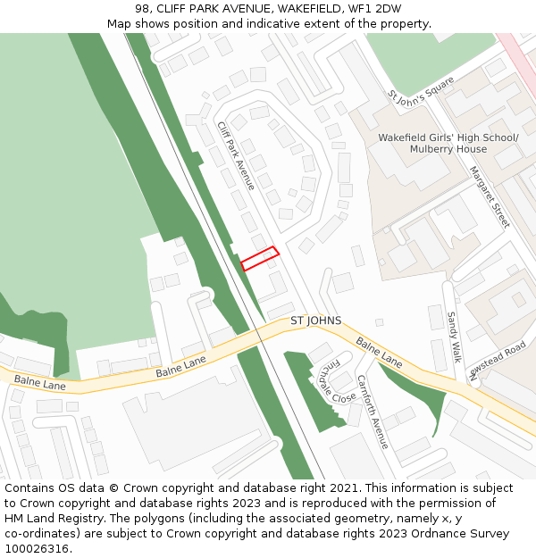 98, CLIFF PARK AVENUE, WAKEFIELD, WF1 2DW: Location map and indicative extent of plot