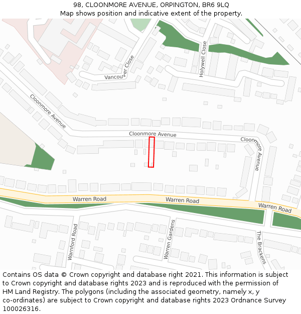 98, CLOONMORE AVENUE, ORPINGTON, BR6 9LQ: Location map and indicative extent of plot