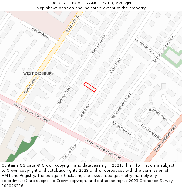 98, CLYDE ROAD, MANCHESTER, M20 2JN: Location map and indicative extent of plot