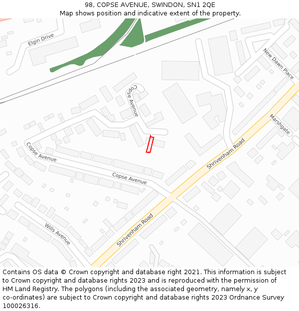 98, COPSE AVENUE, SWINDON, SN1 2QE: Location map and indicative extent of plot