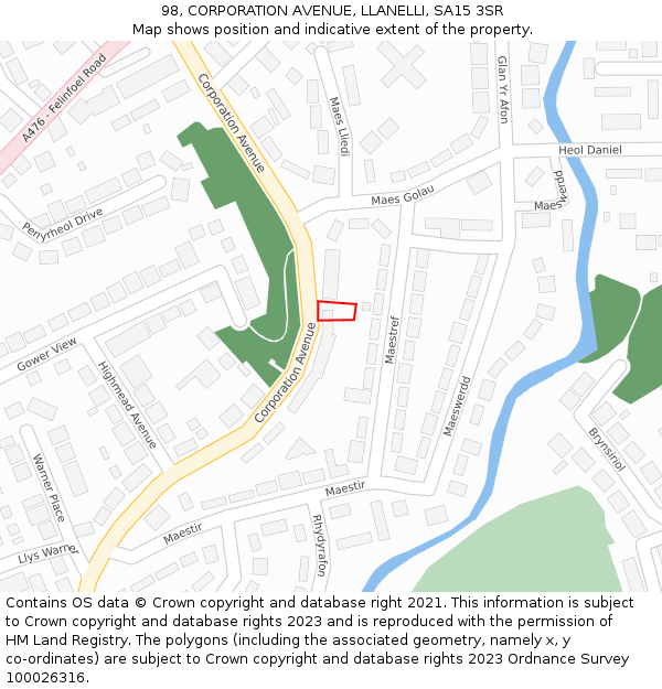 98, CORPORATION AVENUE, LLANELLI, SA15 3SR: Location map and indicative extent of plot