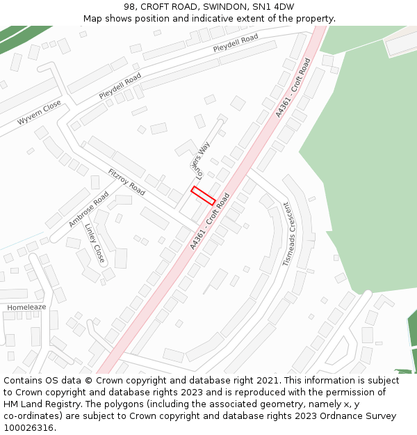 98, CROFT ROAD, SWINDON, SN1 4DW: Location map and indicative extent of plot