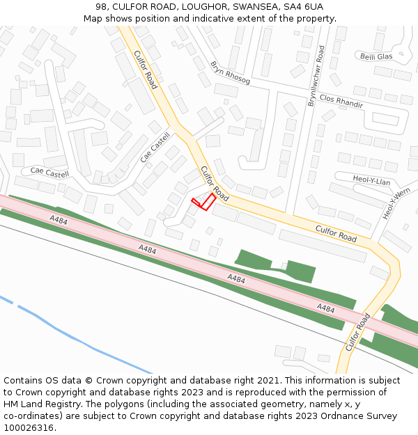 98, CULFOR ROAD, LOUGHOR, SWANSEA, SA4 6UA: Location map and indicative extent of plot