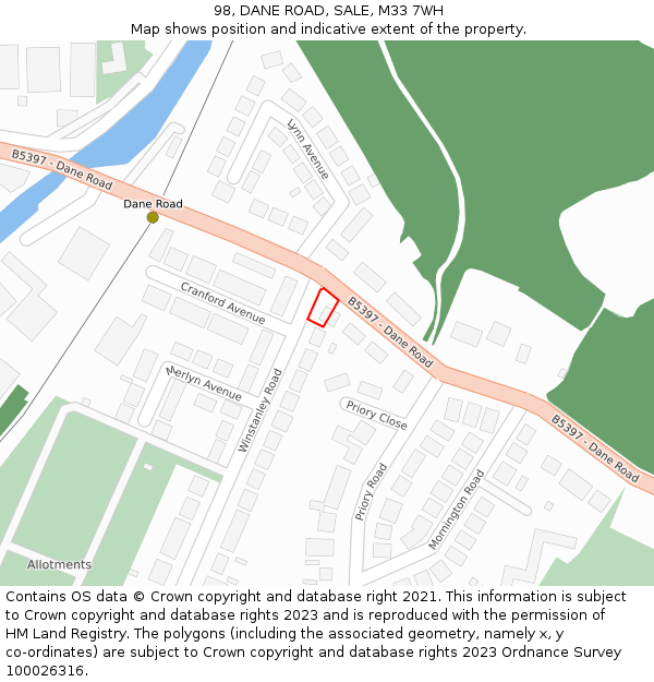 98, DANE ROAD, SALE, M33 7WH: Location map and indicative extent of plot