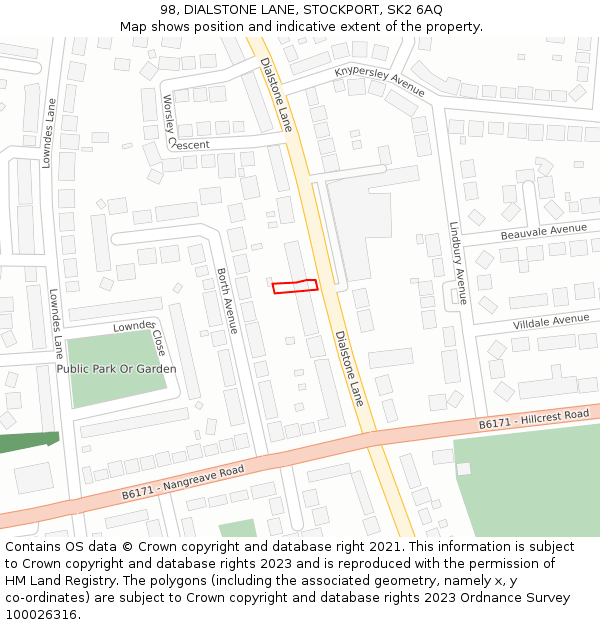 98, DIALSTONE LANE, STOCKPORT, SK2 6AQ: Location map and indicative extent of plot