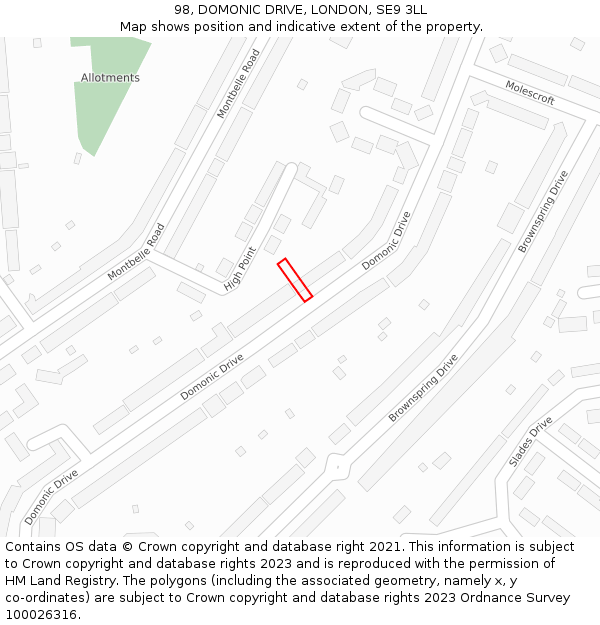 98, DOMONIC DRIVE, LONDON, SE9 3LL: Location map and indicative extent of plot