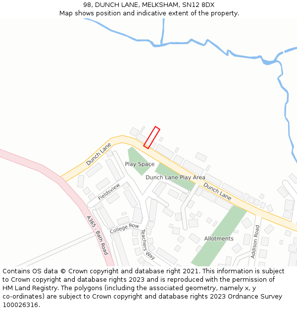 98, DUNCH LANE, MELKSHAM, SN12 8DX: Location map and indicative extent of plot