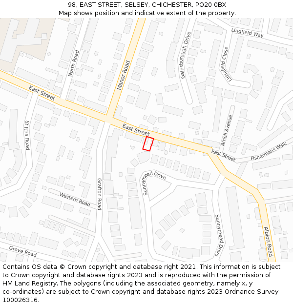 98, EAST STREET, SELSEY, CHICHESTER, PO20 0BX: Location map and indicative extent of plot