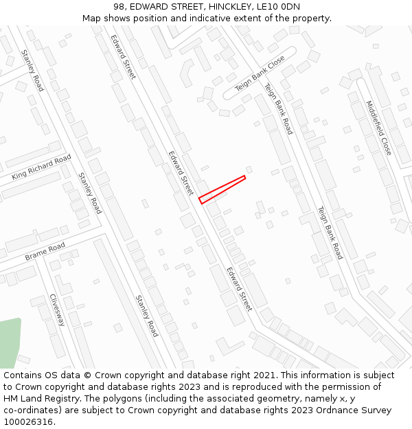 98, EDWARD STREET, HINCKLEY, LE10 0DN: Location map and indicative extent of plot