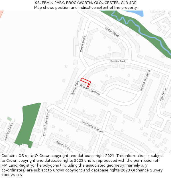 98, ERMIN PARK, BROCKWORTH, GLOUCESTER, GL3 4DP: Location map and indicative extent of plot