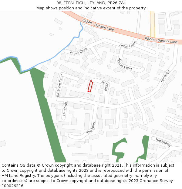 98, FERNLEIGH, LEYLAND, PR26 7AL: Location map and indicative extent of plot