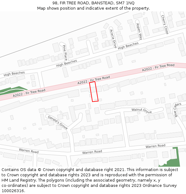 98, FIR TREE ROAD, BANSTEAD, SM7 1NQ: Location map and indicative extent of plot