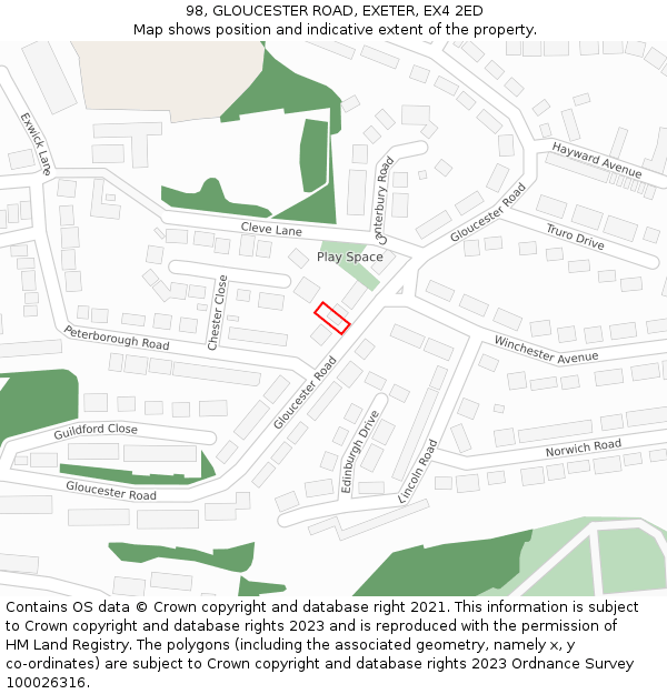 98, GLOUCESTER ROAD, EXETER, EX4 2ED: Location map and indicative extent of plot