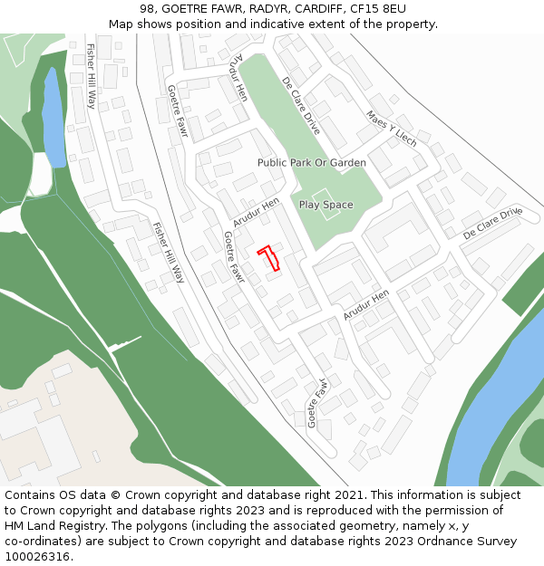 98, GOETRE FAWR, RADYR, CARDIFF, CF15 8EU: Location map and indicative extent of plot