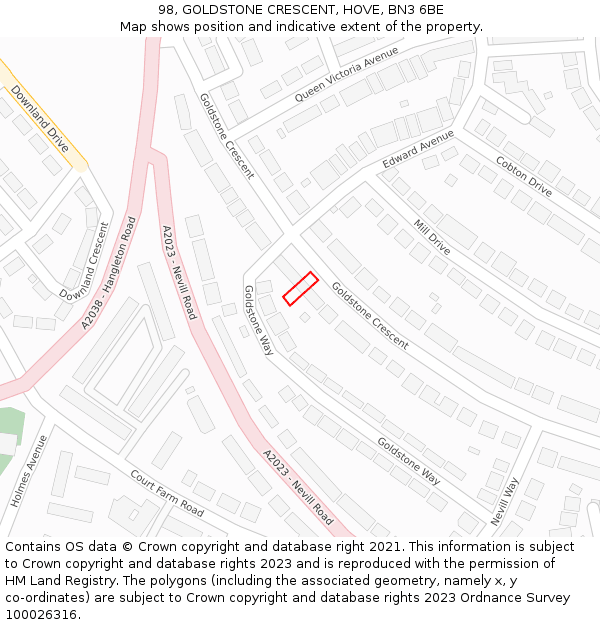 98, GOLDSTONE CRESCENT, HOVE, BN3 6BE: Location map and indicative extent of plot