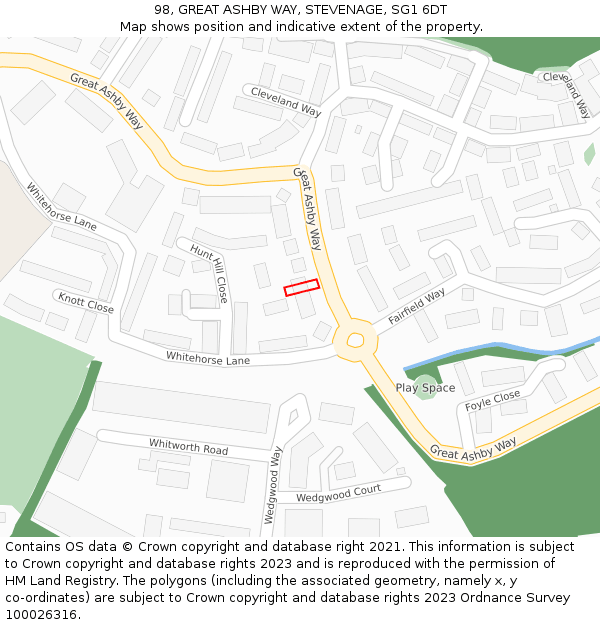 98, GREAT ASHBY WAY, STEVENAGE, SG1 6DT: Location map and indicative extent of plot