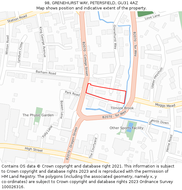 98, GRENEHURST WAY, PETERSFIELD, GU31 4AZ: Location map and indicative extent of plot