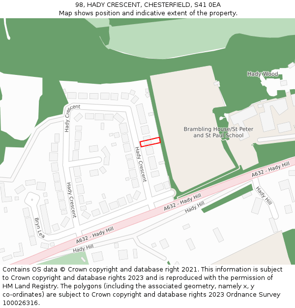 98, HADY CRESCENT, CHESTERFIELD, S41 0EA: Location map and indicative extent of plot