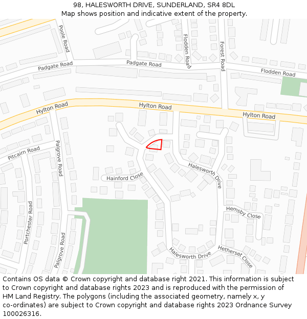 98, HALESWORTH DRIVE, SUNDERLAND, SR4 8DL: Location map and indicative extent of plot