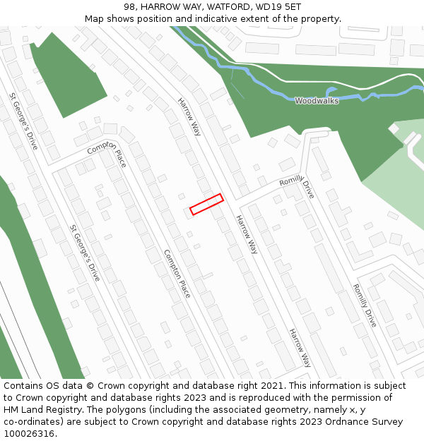 98, HARROW WAY, WATFORD, WD19 5ET: Location map and indicative extent of plot