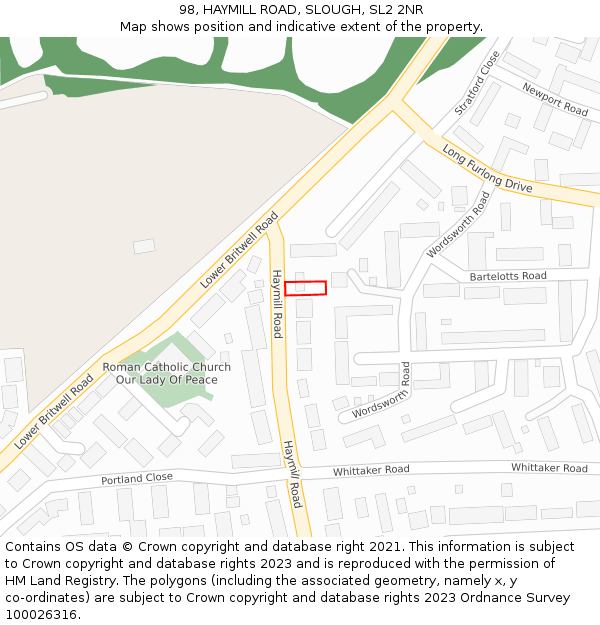 98, HAYMILL ROAD, SLOUGH, SL2 2NR: Location map and indicative extent of plot