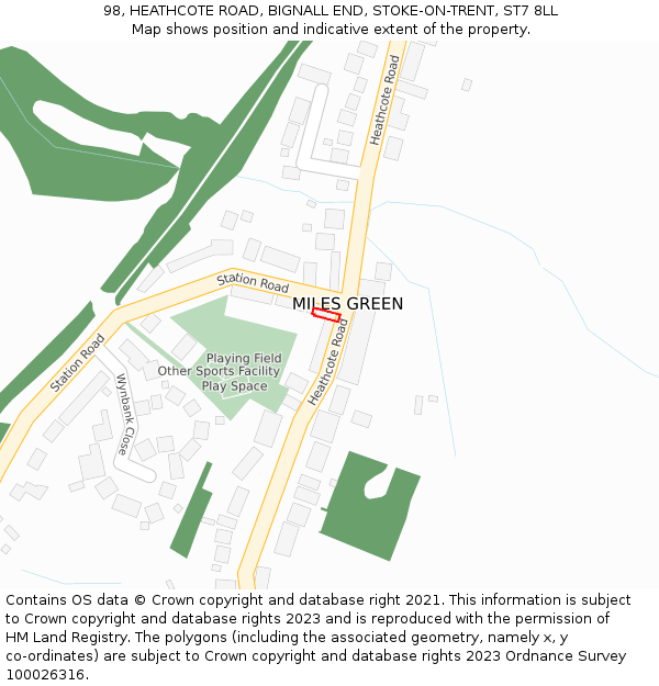 98, HEATHCOTE ROAD, BIGNALL END, STOKE-ON-TRENT, ST7 8LL: Location map and indicative extent of plot