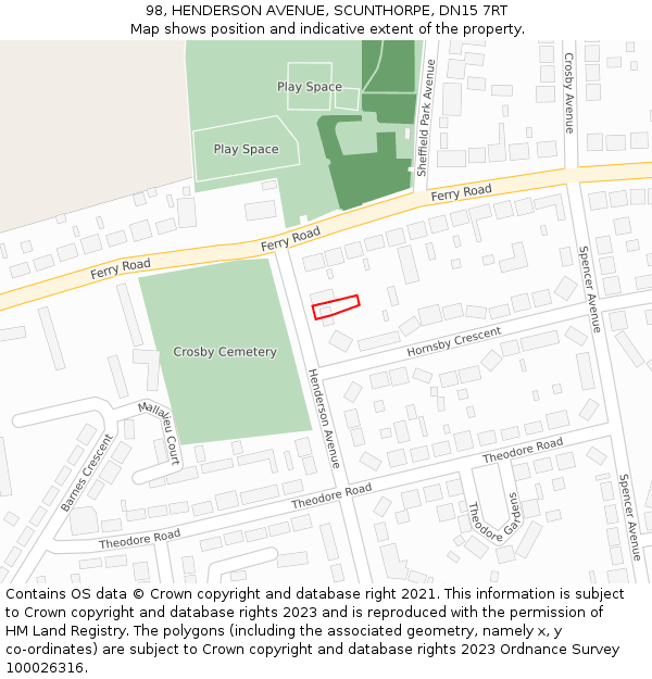 98, HENDERSON AVENUE, SCUNTHORPE, DN15 7RT: Location map and indicative extent of plot