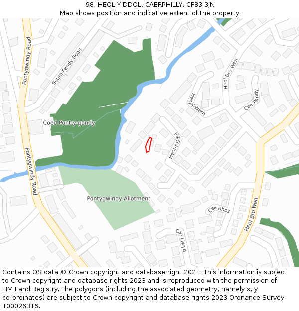 98, HEOL Y DDOL, CAERPHILLY, CF83 3JN: Location map and indicative extent of plot