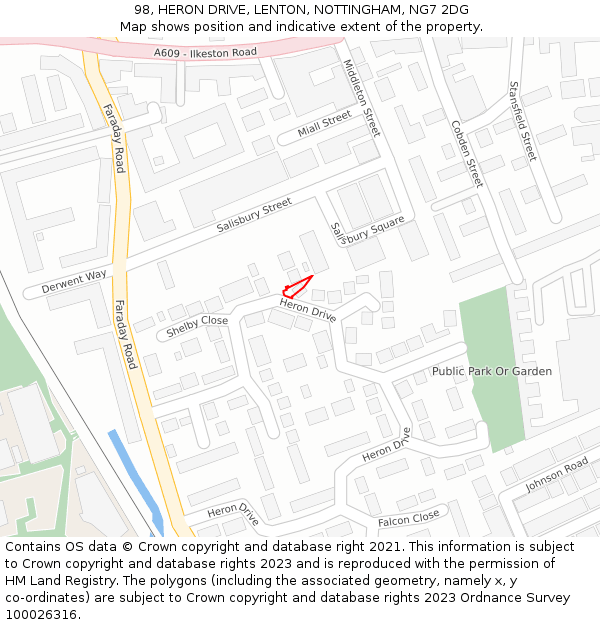 98, HERON DRIVE, LENTON, NOTTINGHAM, NG7 2DG: Location map and indicative extent of plot